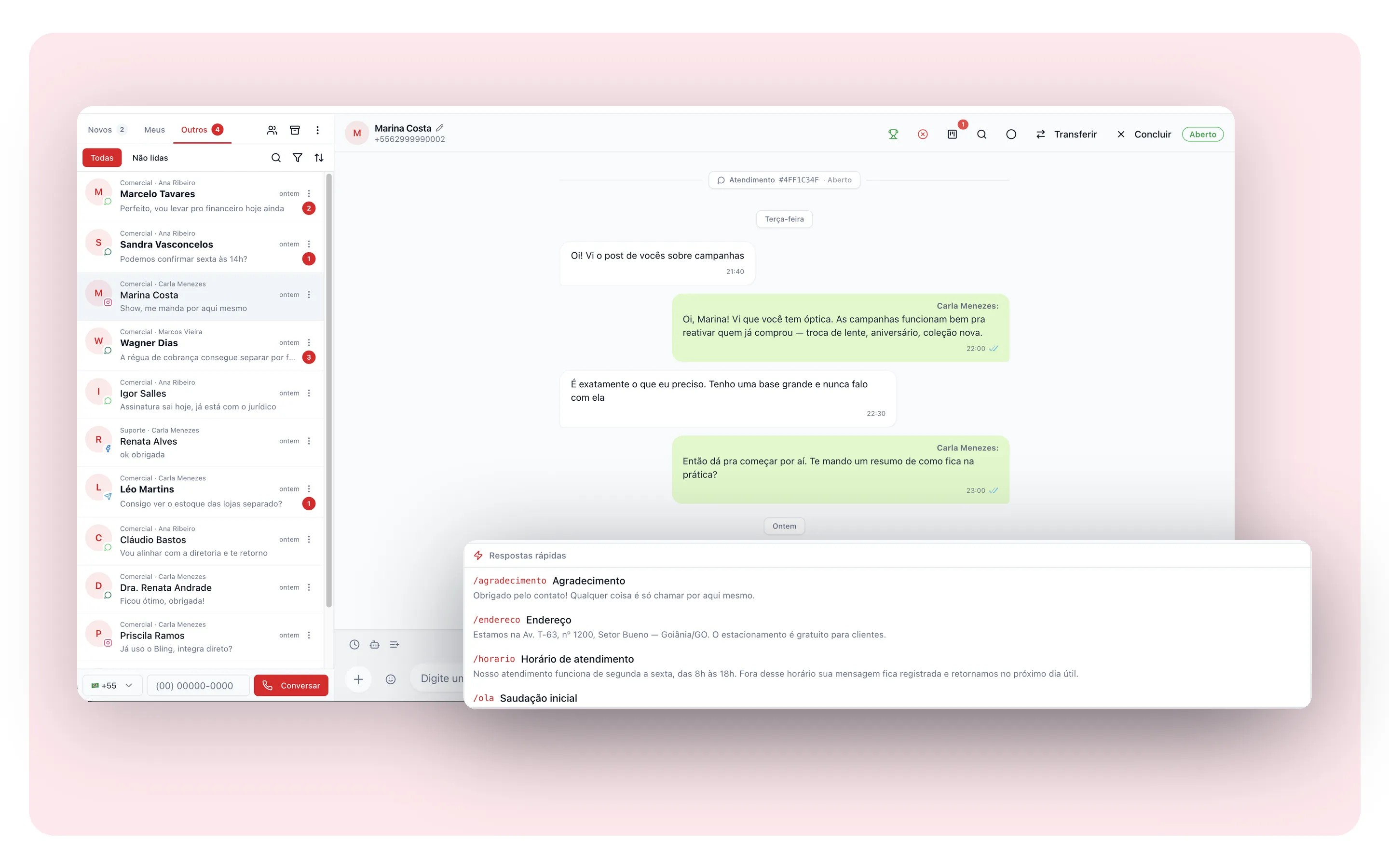 Respostas rápidas e automações do RedCake CRM aplicadas no atendimento
