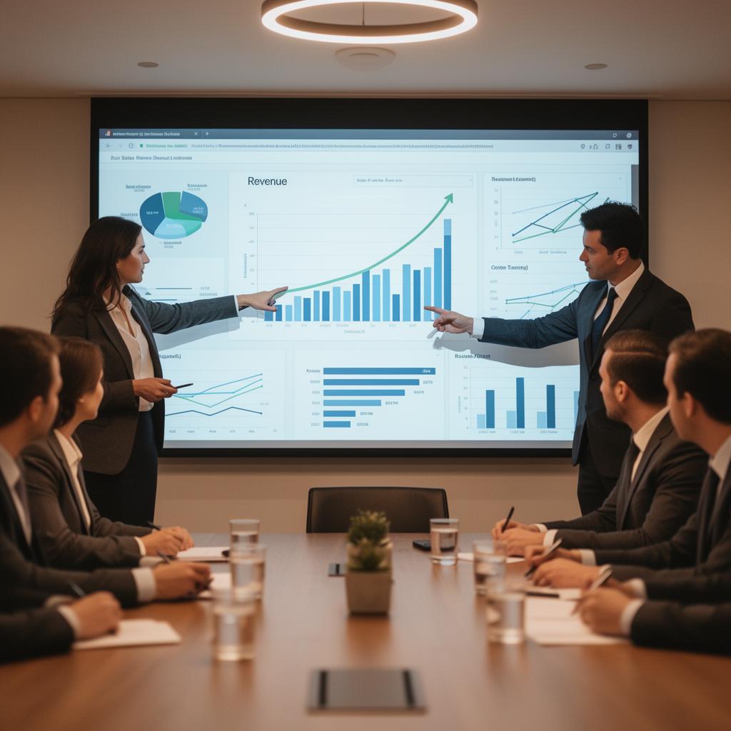 Equipe analisando gráficos de resultados comerciais