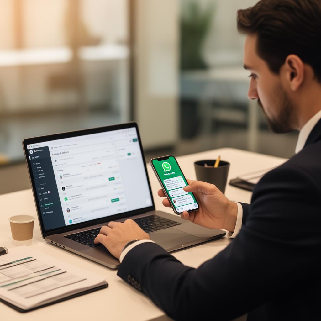 Vendedor gerenciando leads no WhatsApp com CRM